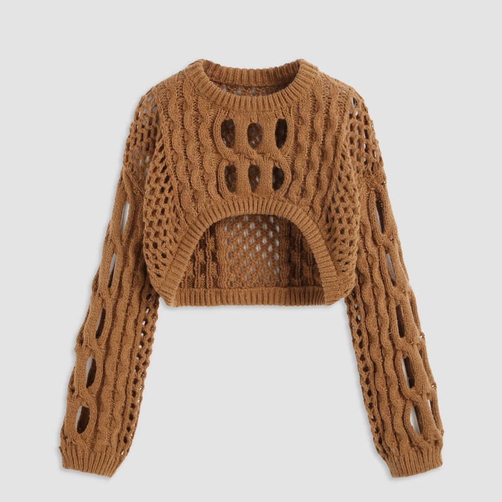 Knitted round neckline cropped sweater